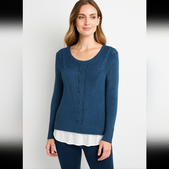 Calvin klein teal cable knit scoop neck sweater. Womens M EUC - Picture 1 of 8